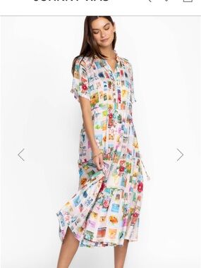 Johnny Was Silk White Multi Floral Postcard Maxi Dress
